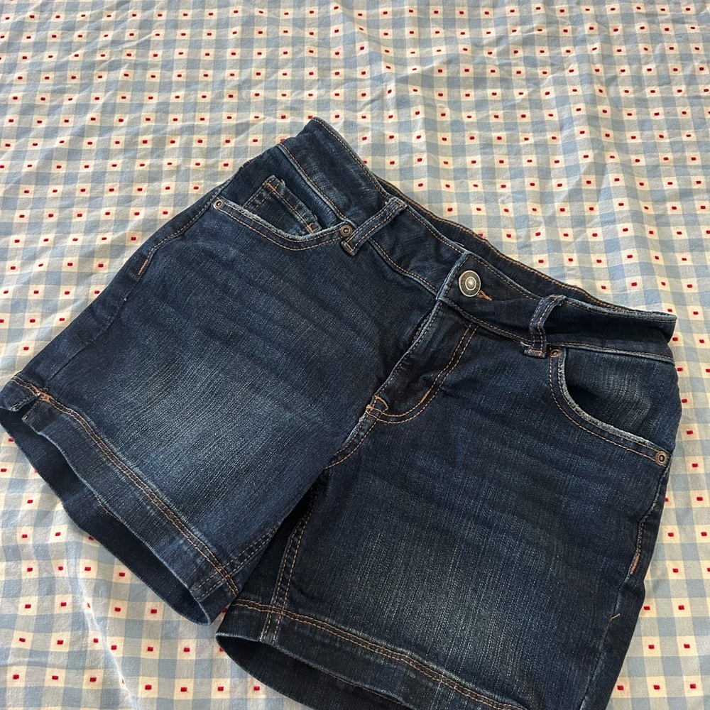 Maurices Blue Jean Shorts with Relaxed Fit and Distressed Hem